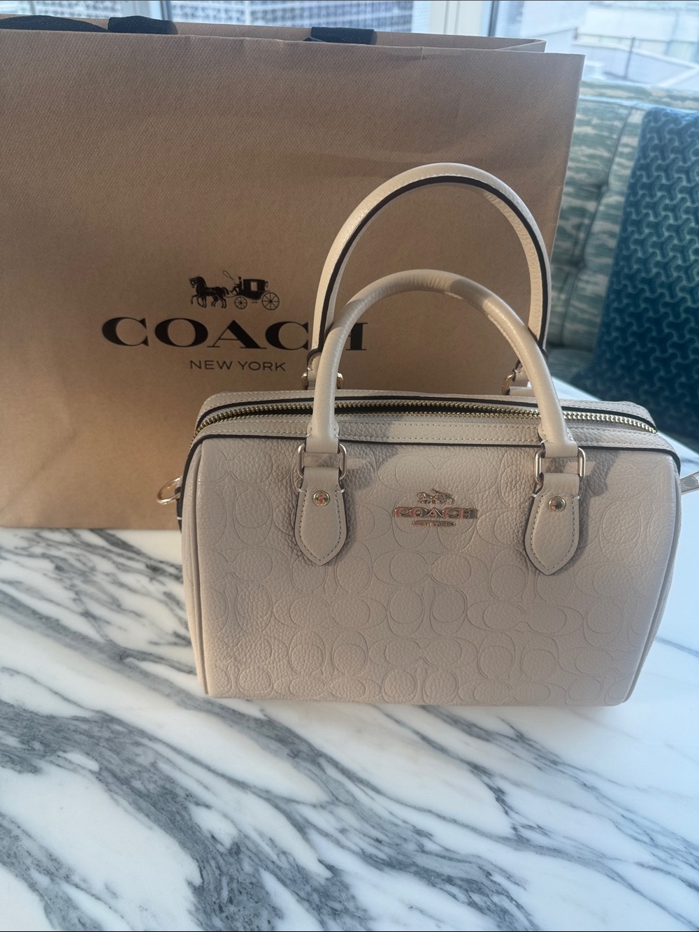 Coach Small Signature Satchel in Light Beige